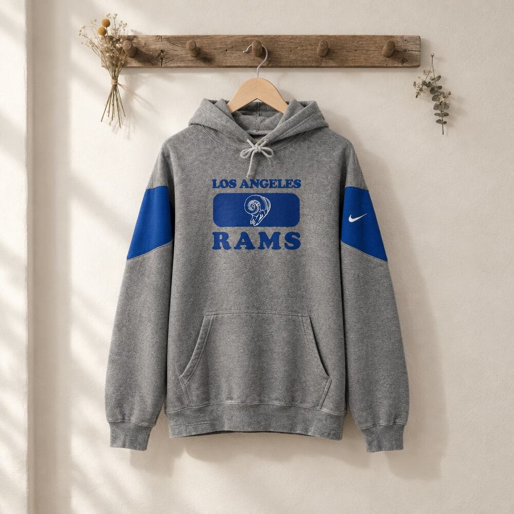 Nike NFL Los Angeles Rams Colorblock Pullover Hoodie - Heather Gray / Royal Blue